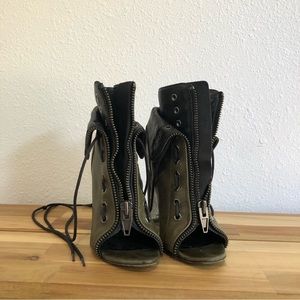 Alexander Wang Olive Green and Black Lace-Up Peep-Toe Heeled Boots
